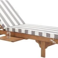 SAFAVIEH Outdoor Collection Newport Natural/ Grey & White Stripe Cushion Built-in Side Table Adjustable Chaise Lounge Chair - Image 5