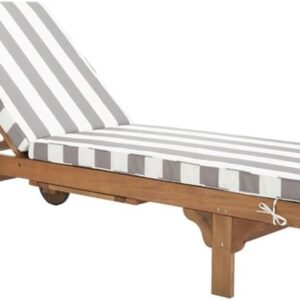 SAFAVIEH Outdoor Collection Newport Natural/ Grey & White Stripe Cushion Built-in Side Table Adjustable Chaise Lounge Chair