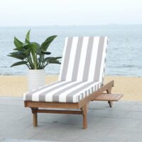 SAFAVIEH Outdoor Collection Newport Natural/ Grey & White Stripe Cushion Built-in Side Table Adjustable Chaise Lounge Chair - Image 7