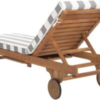 SAFAVIEH Outdoor Collection Newport Natural/ Grey & White Stripe Cushion Built-in Side Table Adjustable Chaise Lounge Chair - Image 6
