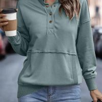 SHEWIN Womens Sweatshirt Casual Long Sleeve Lightweight Sweatshirts Button Loose Pullover Tops - Image 2