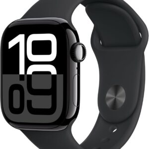 Apple Watch Series 10 [GPS 42mm case] Smartwatch with Jet Black Aluminium Case with Black Sport Band - S/M. Fitness Tracker, ECG App, Always-On Retina Display, Water Resistant