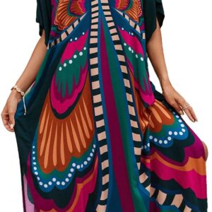 Kaftan Dresses for Women Plus Size Lightweight Swimsuit Cover up Batwing Sleeve Print Loungewear Beach Robe