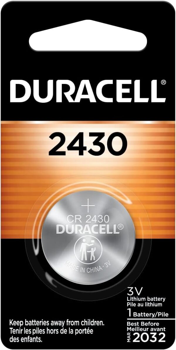 Duracell 2430 3V Lithium Battery, 1 Count Pack, Lithium Coin Battery for Medical and Fitness Devices, Watches, and more, CR Lithium 3 Volt Cell