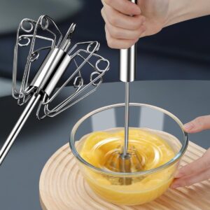 12 inch Stainless Steel Semi-Automatic Whisk, Stainless Steel Egg Whisk Hand Push Rotary Blender, Hand Push Mixer Stirrer Tool for Cooking Kitchen Home Egg Milk