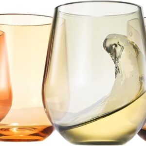 Khen European Style Shatterproof Tritan Stemless Wine Glasses, Acrylic Glass Drinkware, Unbreakable Colored, 6 - Set - BPA-free plastic, Reusable, Dishwasher Safe, All Purpose Glassware 15oz - (Muted)
