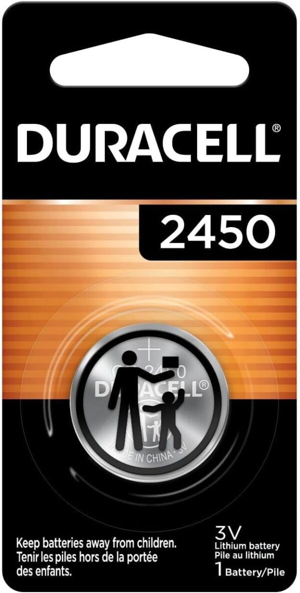 Duracell 2450 Lithium Battery, 1 Count (Pack of 1), Coin Batteries for Key Fob, Car Remote, Watch, CR2450, 3 Volt (3V) Cell