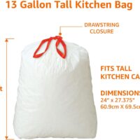 Amazon Basics 13 Gallon Tall Kitchen Drawstring Trash Bags, Clean Fresh Scent, 10% Post Consumer Recycled, 80 count - Image 3