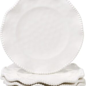 Perlette Cream Beaded Salad Plates - Set of 4, 9" Chic Melamine Dinnerware, Unbreakable & Elegant for Indoor/Outdoor Dining, Appetizers, Desserts & Stylish Table Settings. Perfect for gift-giving.