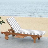 SAFAVIEH Outdoor Collection Newport Natural/ Grey & White Stripe Cushion Built-in Side Table Adjustable Chaise Lounge Chair - Image 8