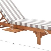 SAFAVIEH Outdoor Collection Newport Natural/ Grey & White Stripe Cushion Built-in Side Table Adjustable Chaise Lounge Chair - Image 3