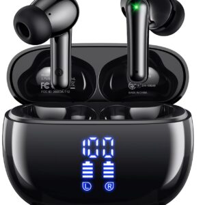 Wireless Earbuds Bluetooth Headphones, Ear Buds with Deep Bass, 40H Long Playtime, LED Power Display, IP7 in Ear Earphone with Mic for iPhone Android Phone Sports Workout, Black
