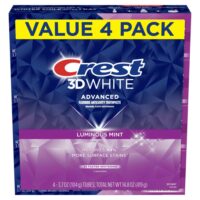 Crest 3D White Advanced Luminous Mint Teeth Whitening Toothpaste, Crest Toothpaste, 3.7 oz Pack of 4 - Helps Remove Surface Stains, Whitens Teeth, Strengthens Tooth Enamel, Protects Against Cavities - Image 8