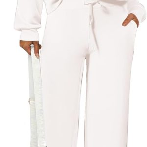 PRETTYGARDEN Women's 2 Piece Outfits Casual Lapel Half Zip Sweatshirts And Wide Leg Pants Tracksuit Sets