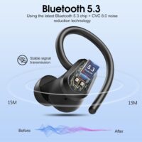 Wireless Earbuds, Bluetooth 5.3 Headphones Sport, In Ear buds Wireless Earbuds Bluetooth 50H Playtime LED Display, Deep Bass Stereo Noise Cancelling Headphones, IP7 Waterproof Earphones, Jet Black - Image 2