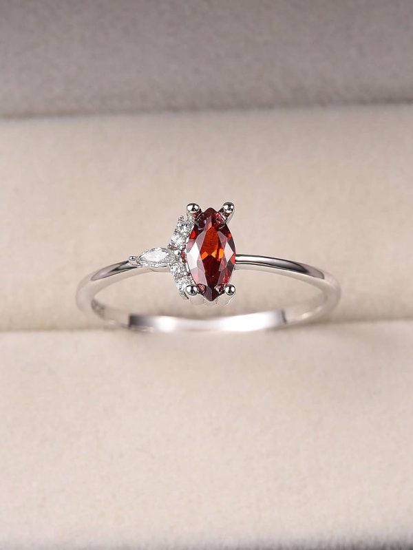 1 PC Marquise Shape Garnet Elegant Rings Ladies Jewelry Sterling Silver Ring Plated Fine Jewelry Daily Wear Gifts