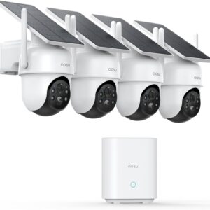 AOSU Security Cameras Outdoor Wireless, 4 Cam-Kit, No Subscription, Solar-Powered, Home Security Cameras System with 360° Pan & Tilt, Auto Tracking, 2K Color Night Vision, Easy Setup, 5G & 2.4G WiFi
