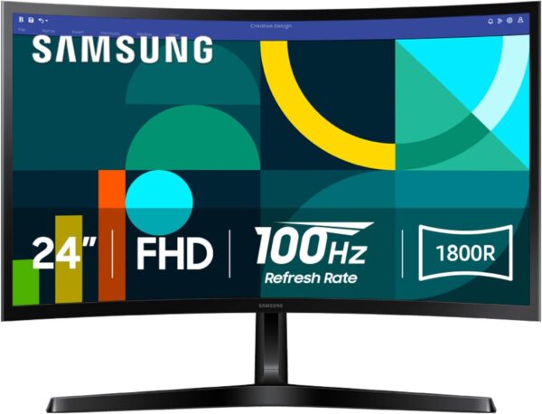 SAMSUNG 24" Essential S3 (S36GD) Series FHD 1800R Curved Computer Monitor, 100Hz, Game Mode, Advanced Eye Comfort, HDMI and D-sub Ports, LS24D366GANXZA, 2024