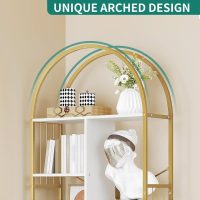 YITAHOME Gold Arched Bookshelf and Bookcase, 5 Tier Standing Book Shelf, Storage Display Rack Shelves for Bedroom Living Room Office,White&Gold - Image 8