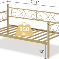 IDEALHOUSE Twin Size Daybed Frame, Metal Sofa Bed Frame, Heavy Duty Metal Slats, Day Bed for Living Room, Bedroom, Guest Room, Space Saving, Gold - Image 2