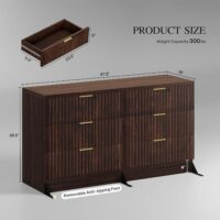 DWVO 6 Drawer Dressers, High Gloss White Dressers Drawers with Fluted Panel, Wide Versatile TV Stand Cabinet Table for Kitchen and Office, Walnut - Image 2