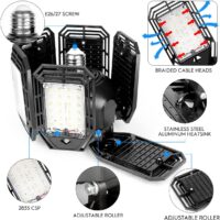 2 Pack LED Garage Lights 180W Deformable 18000LM Close to Ceiling Light Fixtures E26 E27 Screw-in Six Leaf Glow Lighting, Ultra Bright LED Shop Light with 6 Adjustable Panels for Work Shop Warehouse - Image 3
