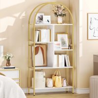 YITAHOME Gold Arched Bookshelf and Bookcase, 5 Tier Standing Book Shelf, Storage Display Rack Shelves for Bedroom Living Room Office,White&Gold - Image 7