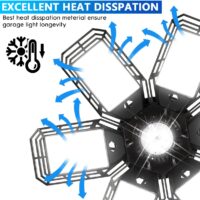 2 Pack LED Garage Lights 180W Deformable 18000LM Close to Ceiling Light Fixtures E26 E27 Screw-in Six Leaf Glow Lighting, Ultra Bright LED Shop Light with 6 Adjustable Panels for Work Shop Warehouse - Image 6