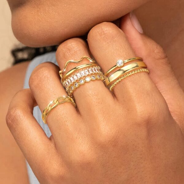 Gold Plated Stacking Rings for Women - 8PCS Non Tarnish 14K Gold Simple Cute Stackable Knuckle Rings Set Size 4-11