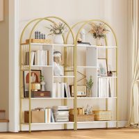 YITAHOME Gold Arched Bookshelf and Bookcase, 5 Tier Standing Book Shelf, Storage Display Rack Shelves for Bedroom Living Room Office,White&Gold - Image 6