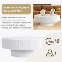 Merax Modern Round Coffee Table with Sturdy Base, Wood Center Tables for Living Room Reception Room, Easy Assemble, White - Image 6