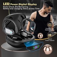 Catitru Wireless Earbuds Bluetooth Headphones 80H Playback Ear Buds Power Display with Noise Canceling Mic with Earhooks for Sports/Workout - Black - Image 7