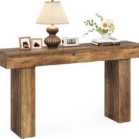 LITTLE TREE 63-Inch Narrow Console Table, Modern Sofa Table for Hallway, Entryway Table for Living Room, Bedroom, Home Office, Wood Color - Image 3