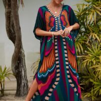 Kaftan Dresses for Women Plus Size Lightweight Swimsuit Cover up Batwing Sleeve Print Loungewear Beach Robe - Image 2