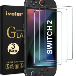 ivoler 3-Pack Screen Protector Tempered Glass for Nintendo Switch 2 Model 2025, Transparent HD Clear Anti-Scratch Screen Protector Accessories for Nintendo Switch 2, [7.9 inch]