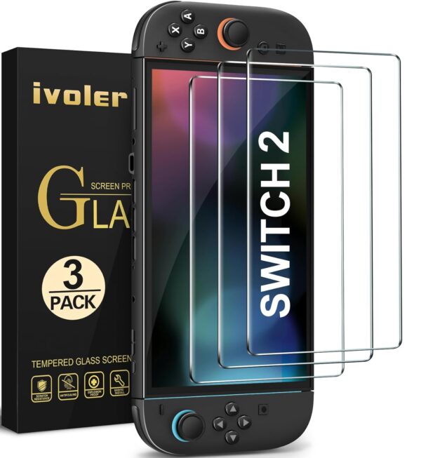 ivoler 3-Pack Screen Protector Tempered Glass for Nintendo Switch 2 Model 2025, Transparent HD Clear Anti-Scratch Screen Protector Accessories for Nintendo Switch 2, [7.9 inch]