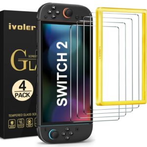 ivoler 4-Pack Tempered Glass Screen Protector Designed for Nintendo Switch 2 2025 with [Alignment Frame] Transparent HD Clear[Updated Version] Screen Protector for Switch 2 7.9''