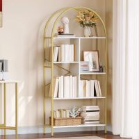 YITAHOME Gold Arched Bookshelf and Bookcase, 5 Tier Standing Book Shelf, Storage Display Rack Shelves for Bedroom Living Room Office,White&Gold - Image 4
