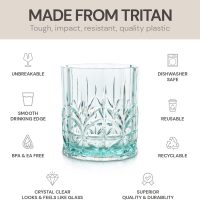 BELLAFORTE Shatterproof Tritan Plastic Short Tumbler, Set of 4, 13oz - Myrtle Beach Unbreakable Crystal Cut Old Fashioned Drinking Glasses for Whiskey - BPA Free - Dishwasher Safe - Teal - Image 3