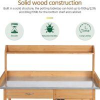 Yaheetech Outdoor Garden Potting Bench Table Work Bench Metal Tabletop W/Cabinet Drawer Open Shelf Natural Wood - Image 7
