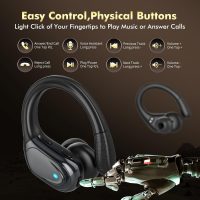 Catitru Wireless Earbuds Bluetooth Headphones 80H Playback Ear Buds Power Display with Noise Canceling Mic with Earhooks for Sports/Workout - Black - Image 6