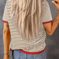Dokotoo Womens Tops Casual Summer Crewneck Short Sleeve Striped Color Block Knit High Low Trendy Pullover Sweaters - Image 3