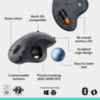 Logitech Ergo M575S Wireless Trackball Mouse, Wireless Ergonomic Mouse with Bluetooth and Encrypted Dongle, Comfortable Thumb Control, Precise and Smooth Tracking, for PC/Mac - Graphite Blue Ball - Image 6