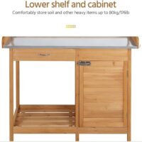 Yaheetech Outdoor Garden Potting Bench Table Work Bench Metal Tabletop W/Cabinet Drawer Open Shelf Natural Wood - Image 8