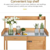 Yaheetech Outdoor Garden Potting Bench Table Work Bench Metal Tabletop W/Cabinet Drawer Open Shelf Natural Wood - Image 6