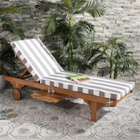 SAFAVIEH Outdoor Collection Newport Natural/ Grey & White Stripe Cushion Built-in Side Table Adjustable Chaise Lounge Chair - Image 2