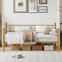 IDEALHOUSE Twin Size Daybed Frame, Metal Sofa Bed Frame, Heavy Duty Metal Slats, Day Bed for Living Room, Bedroom, Guest Room, Space Saving, Gold - Image 3