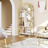 YITAHOME Gold Arched Bookshelf and Bookcase, 5 Tier Standing Book Shelf, Storage Display Rack Shelves for Bedroom Living Room Office,White&Gold - Image 3