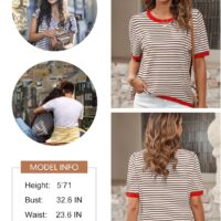 Dokotoo Womens Tops Casual Summer Crewneck Short Sleeve Striped Color Block Knit High Low Trendy Pullover Sweaters - Image 4