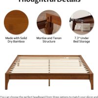 Merax Mid-Century Bamboo Platform Bed, Queen Size Bed Frame with Wood Slat Support, No Box Spring Needed, Easy Tool-Free Assembly, Brown - Image 5
